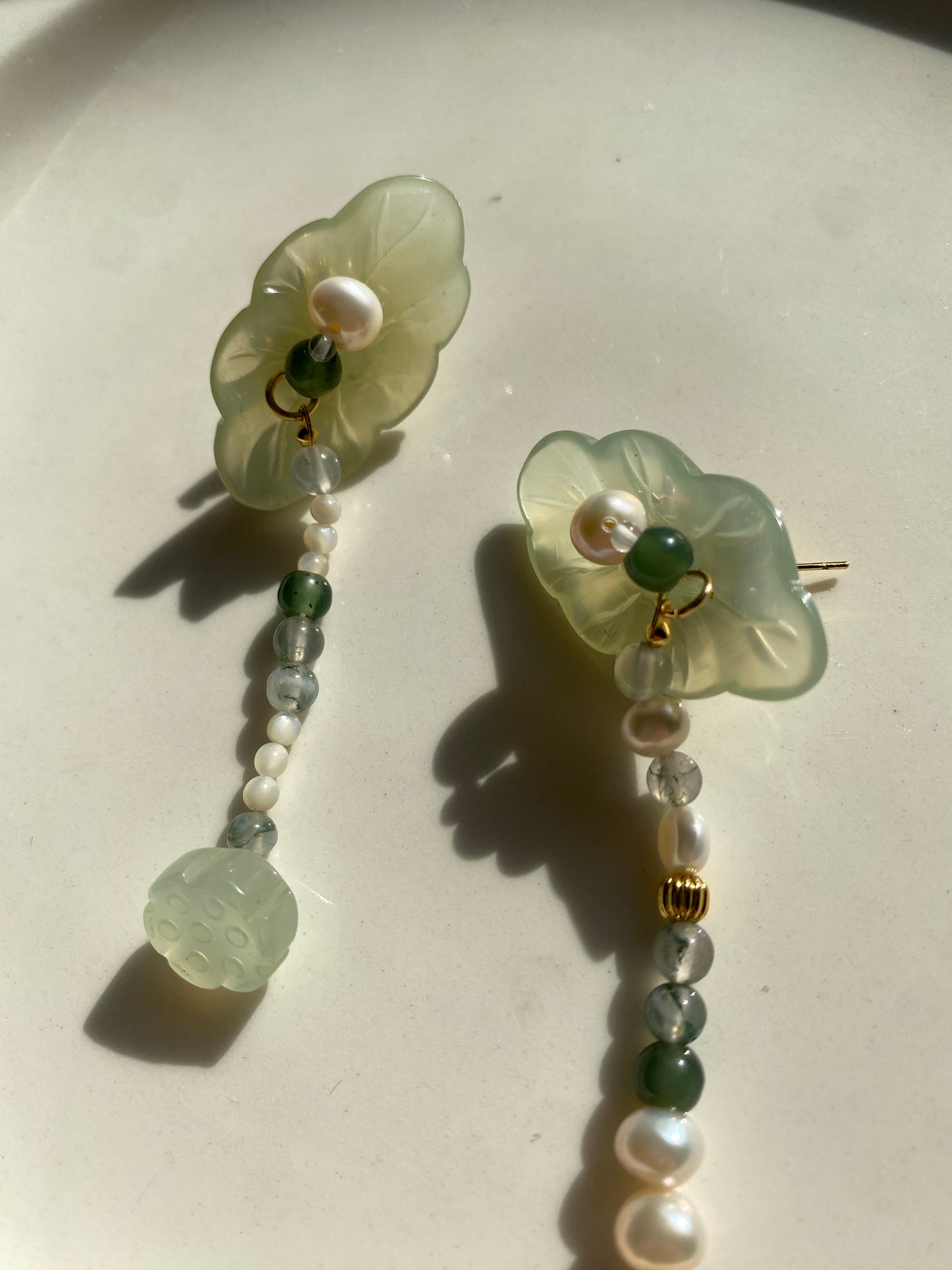 Serpentine Jade Lotus Earrings