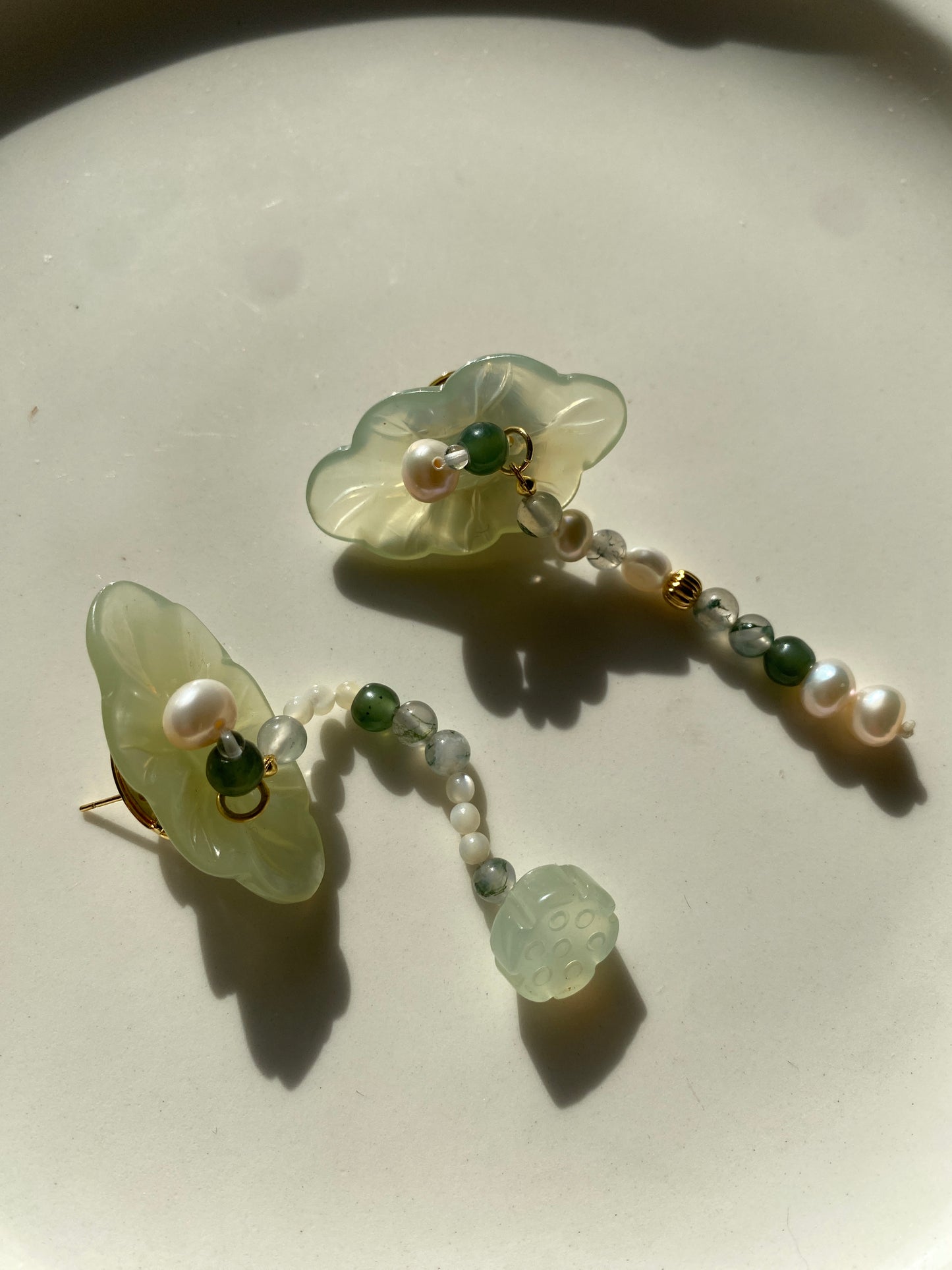 Serpentine Jade Lotus Earrings