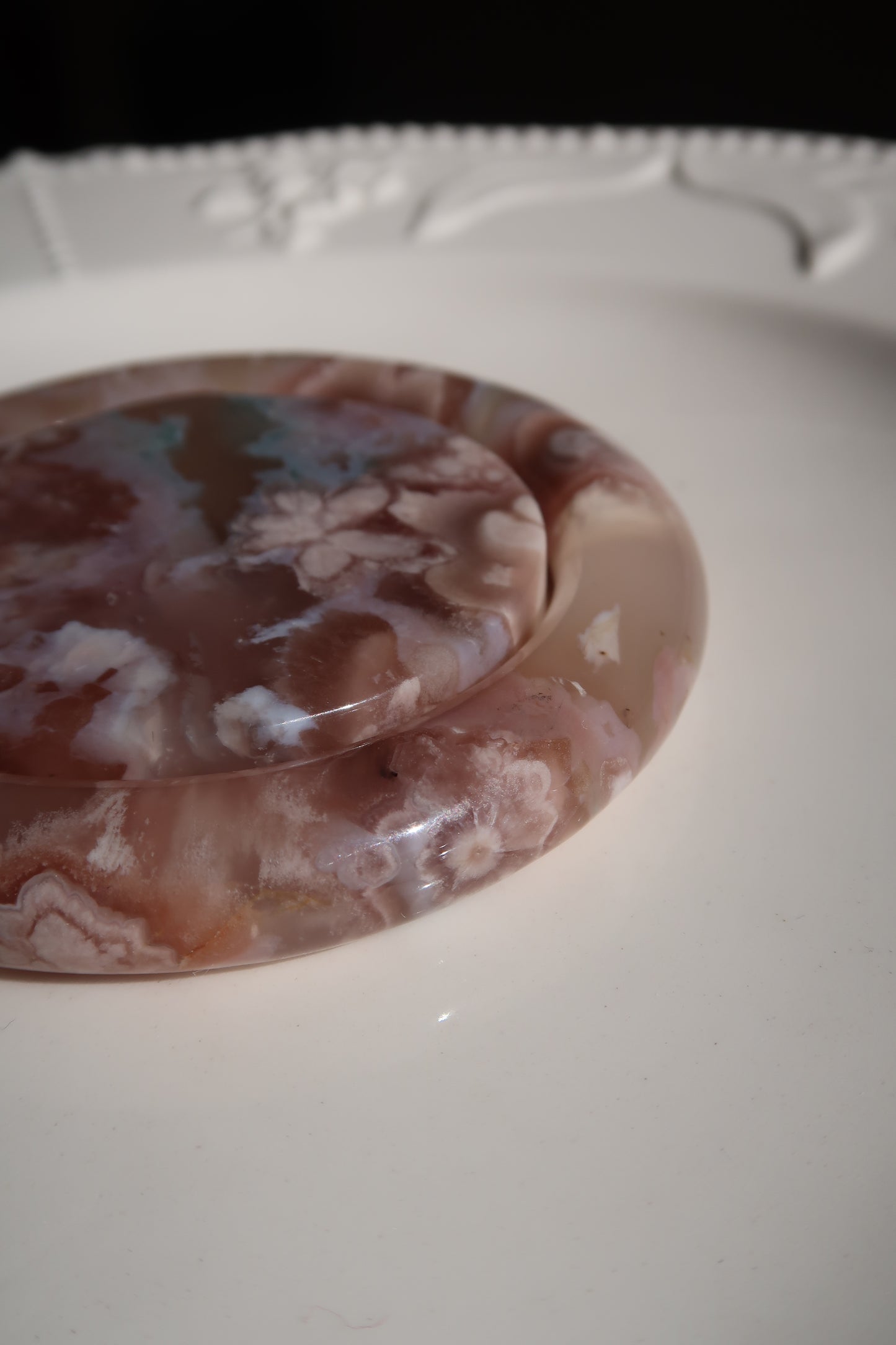 54.5mm Oil Painting Style Pink Blossom Agate Bangle