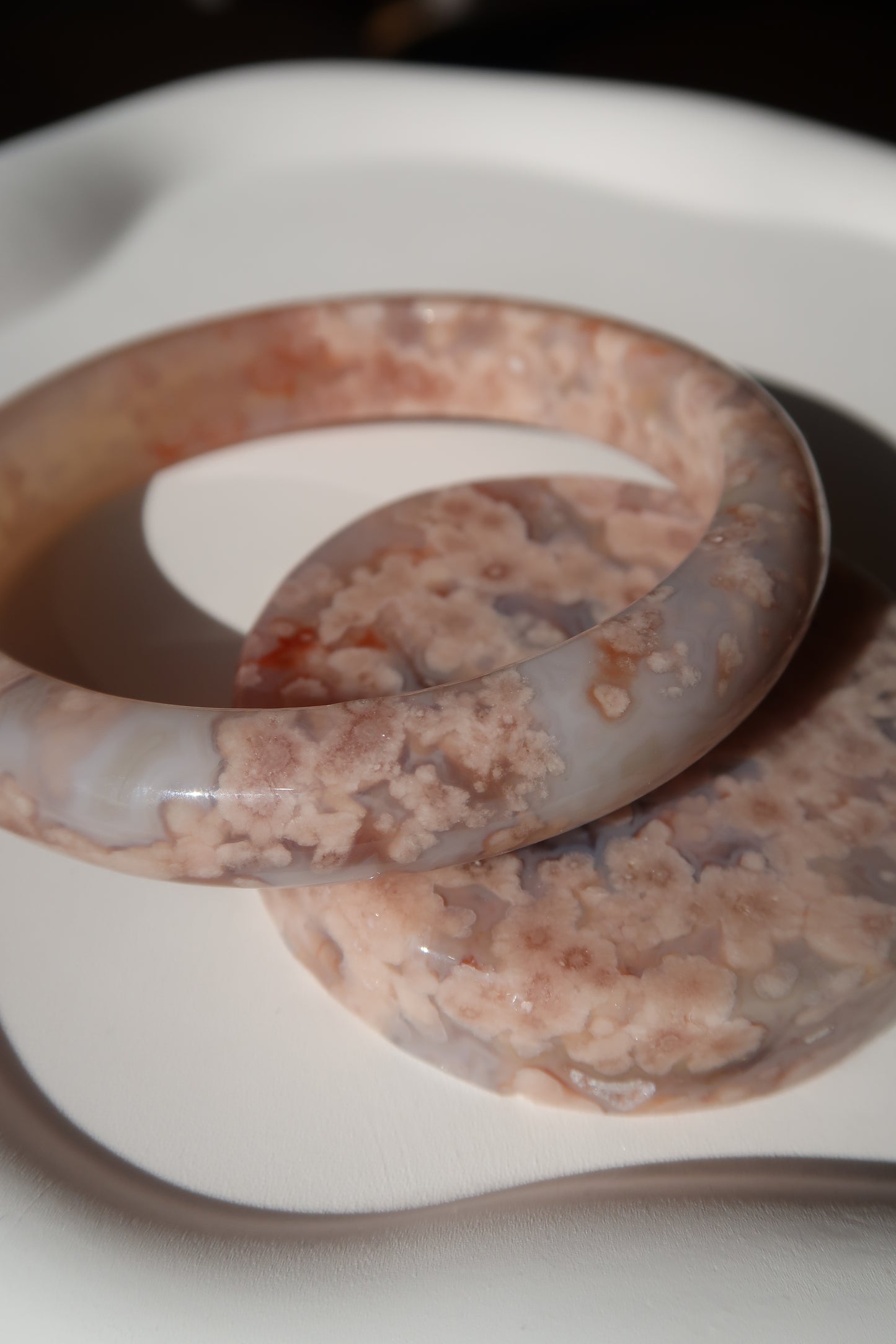 59.5mm Baby Blue and Pink Cherry Blossom Agate Bangle