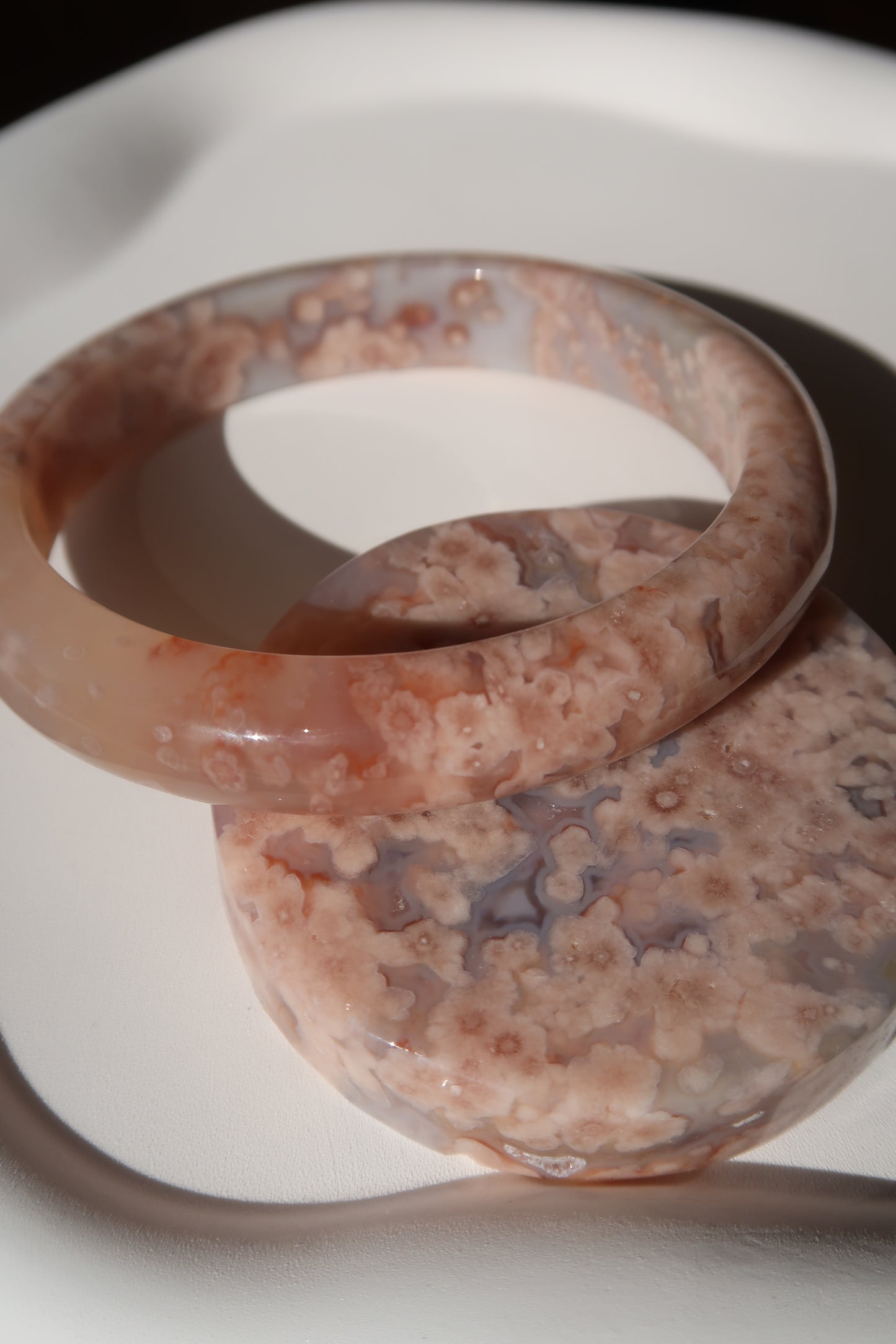 59.5mm Baby Blue and Pink Cherry Blossom Agate Bangle