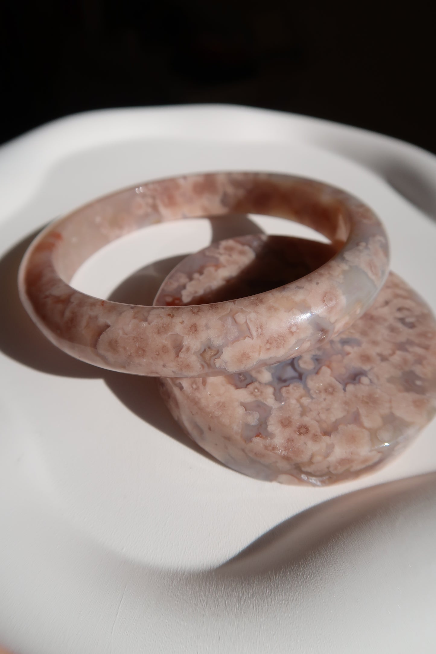 59.5mm Baby Blue and Pink Cherry Blossom Agate Bangle
