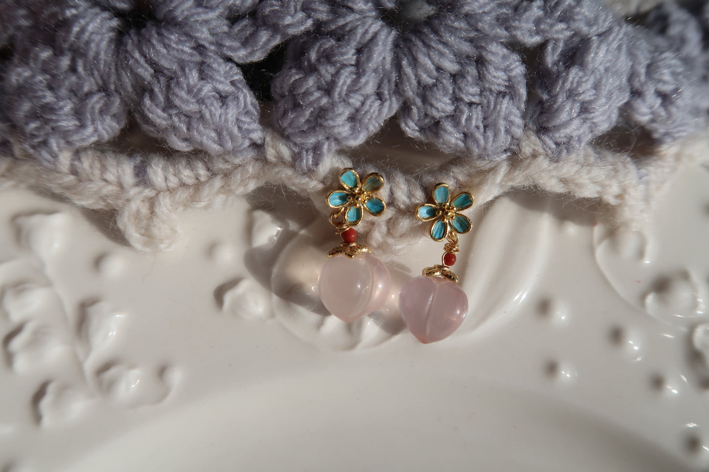 Rose quartz peaches earrings