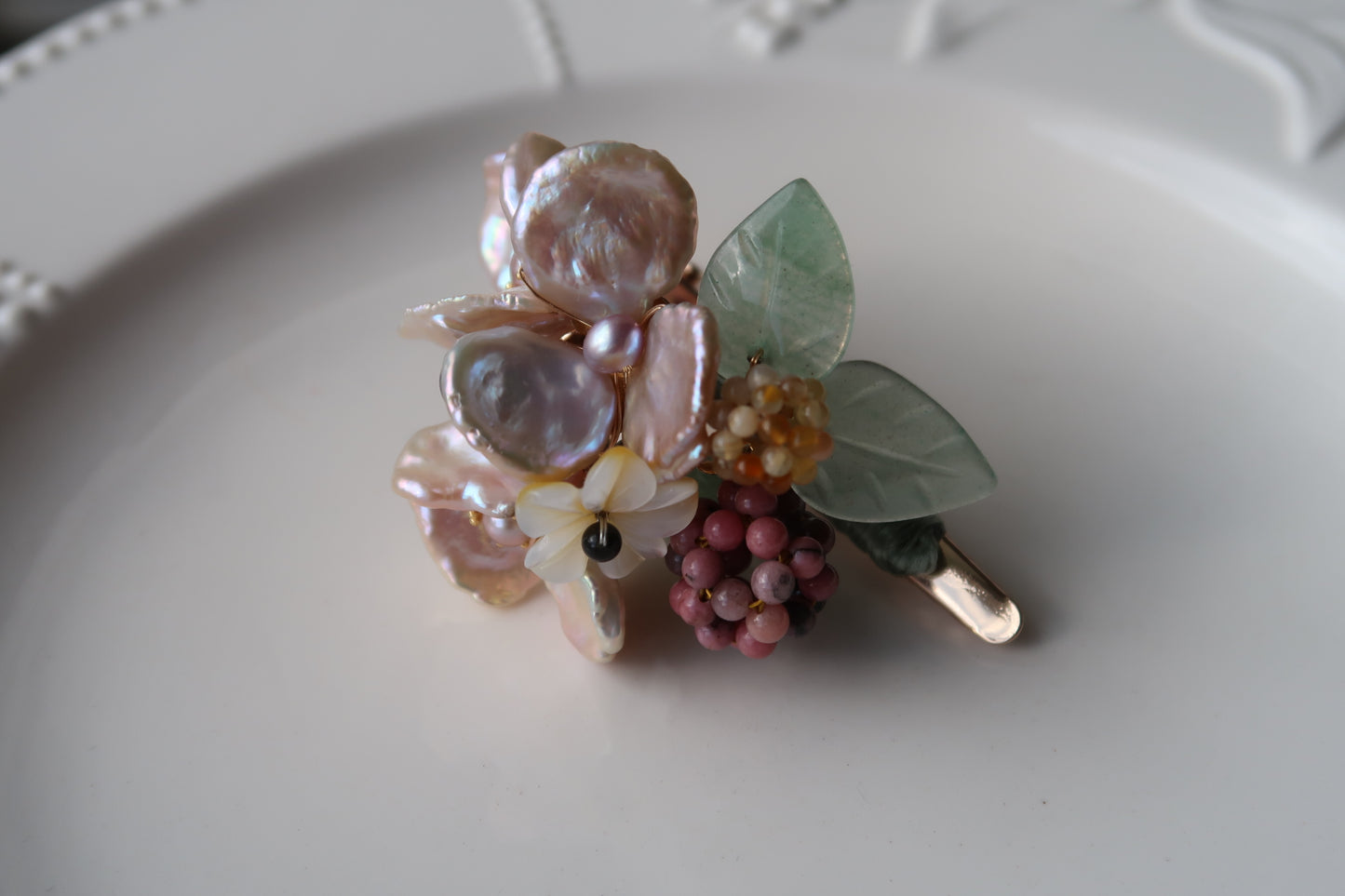 Camellia and pomegranate ebony hairpin