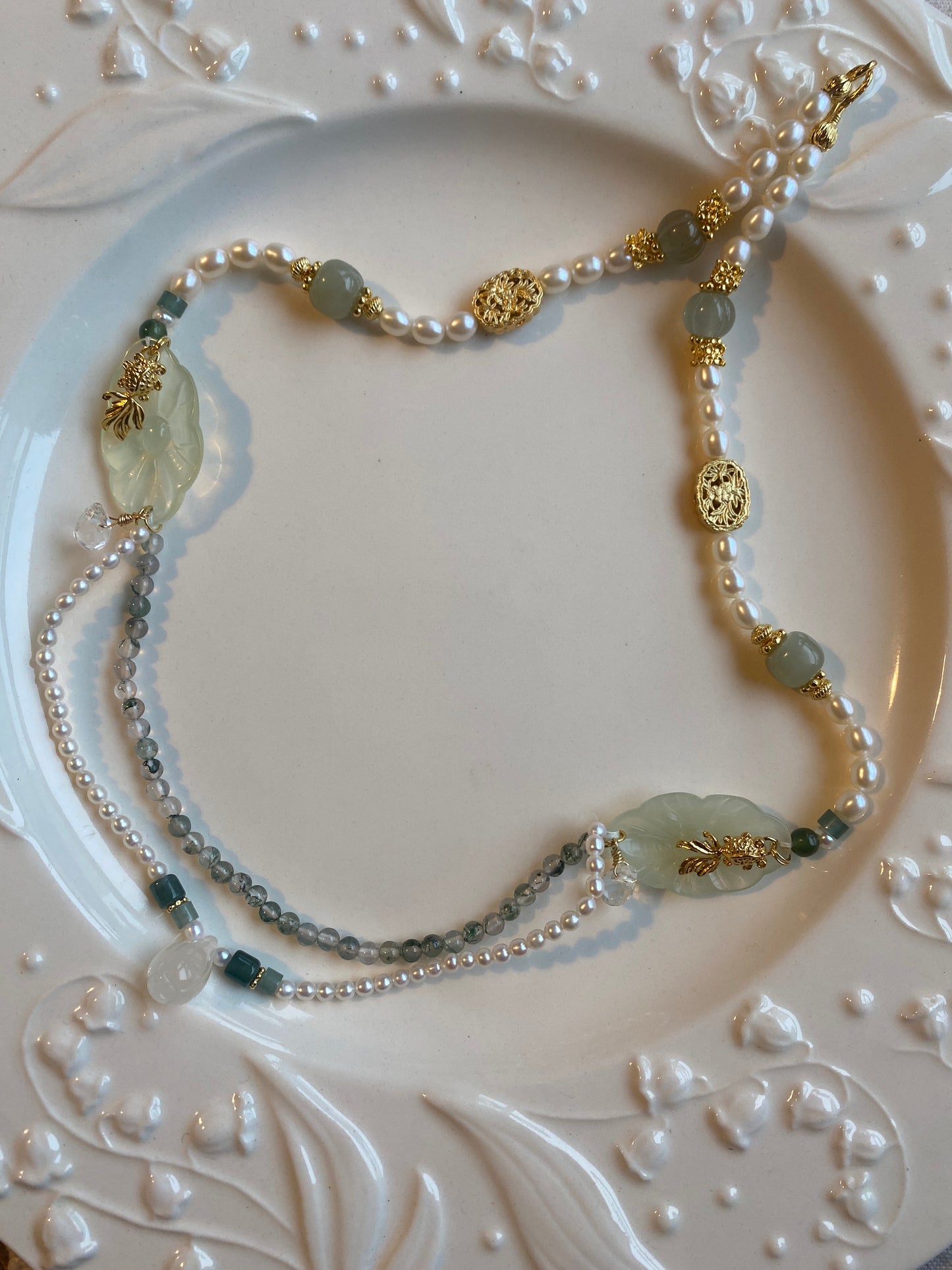 Serpentine Jade Lotus Necklace