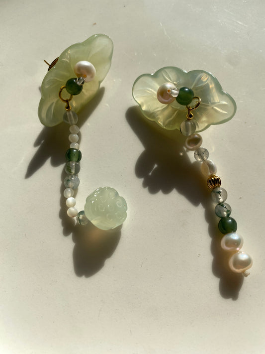 Serpentine Jade Lotus Earrings