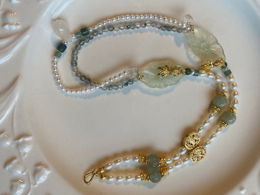 Serpentine Jade Lotus Necklace