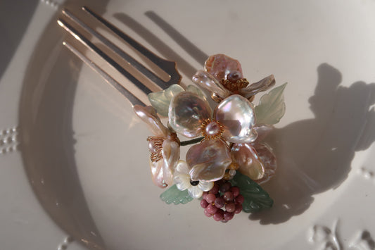 Camellia and pomegranate ebony hairpin