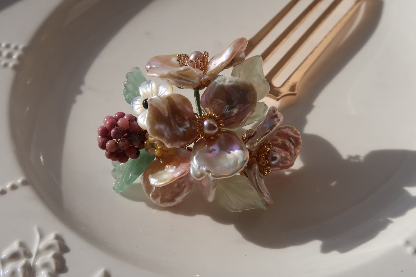 Camellia and pomegranate ebony hairpin