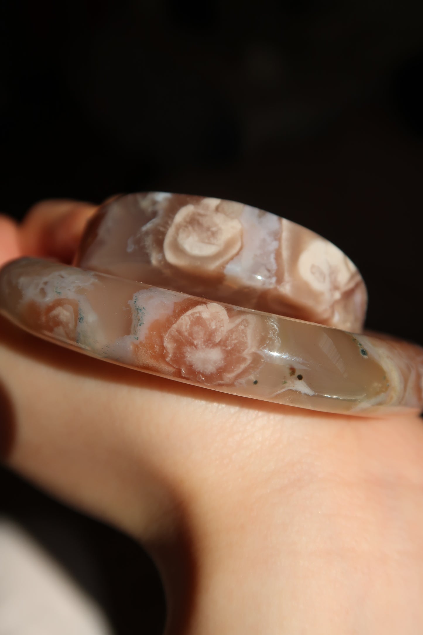 54.5mm Oil Painting Style Pink Blossom Agate Bangle