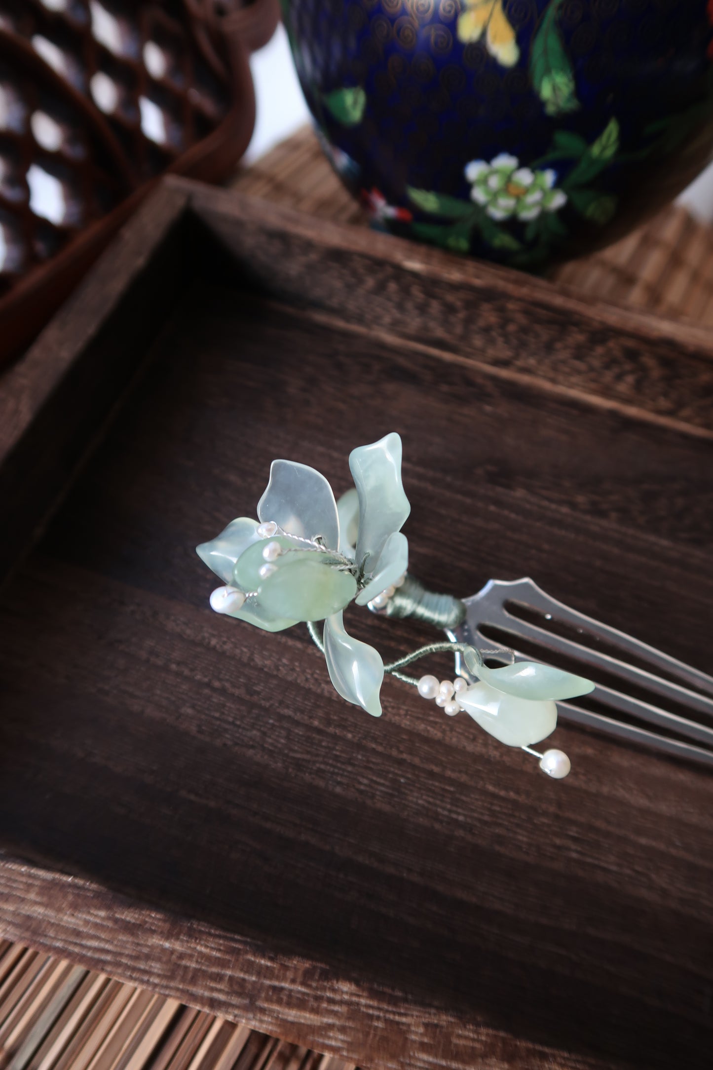 Serpentine Jade Orchid Hairpin