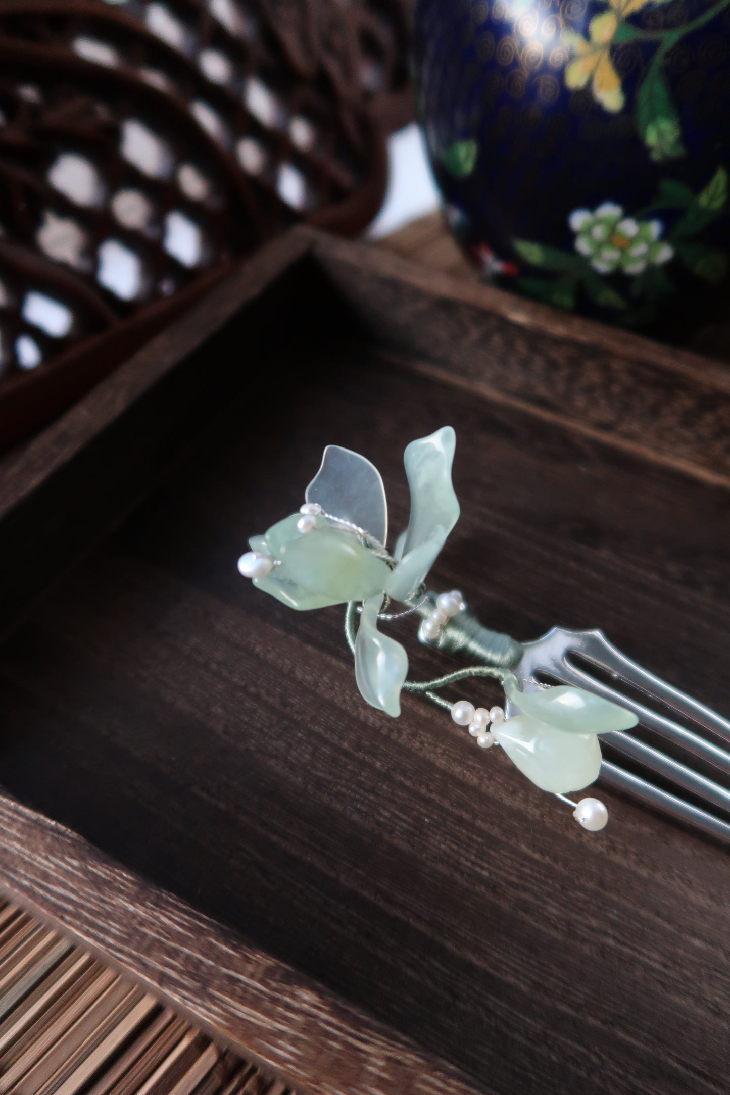 Serpentine Jade Orchid Hairpin