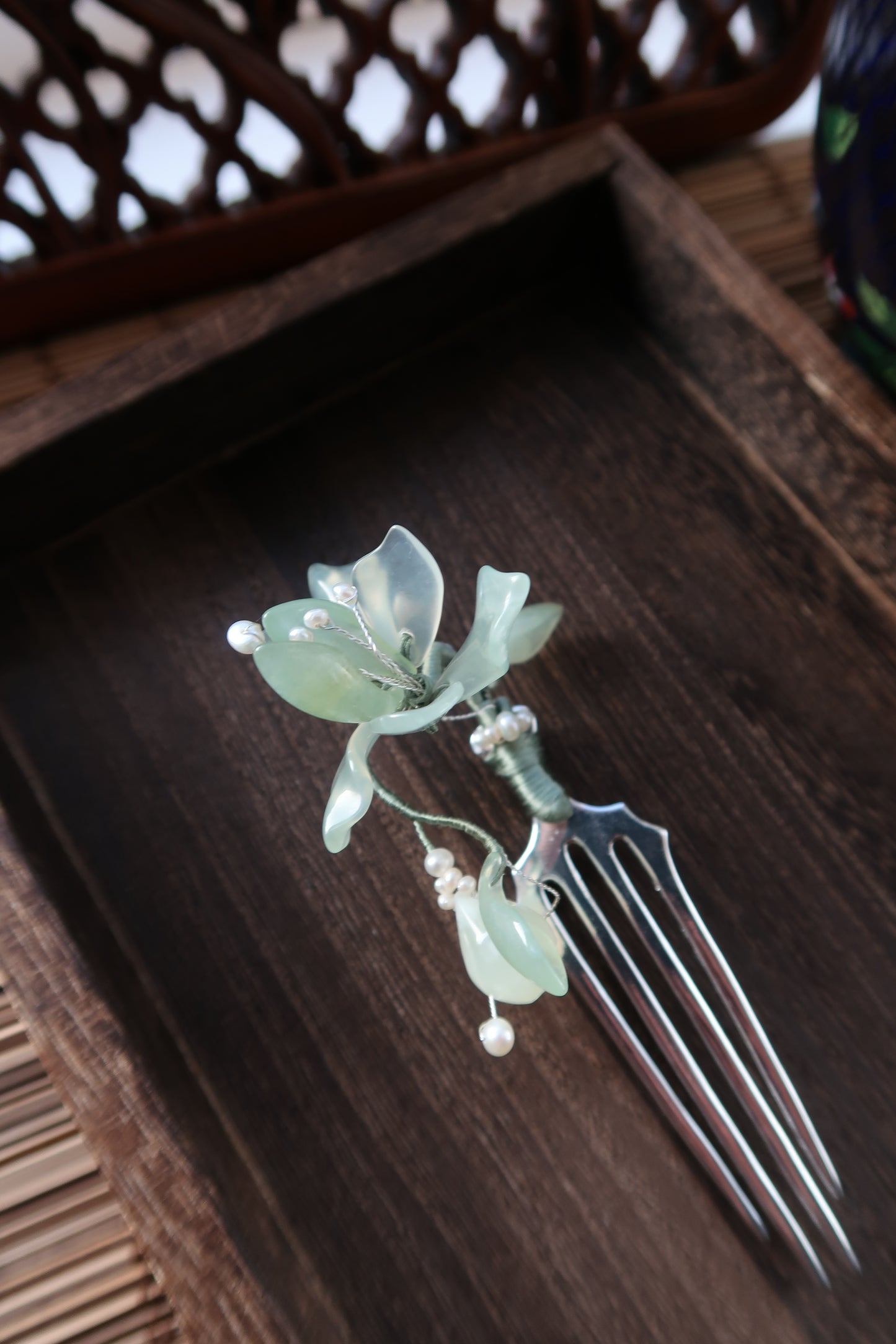 Serpentine Jade Orchid Hairpin