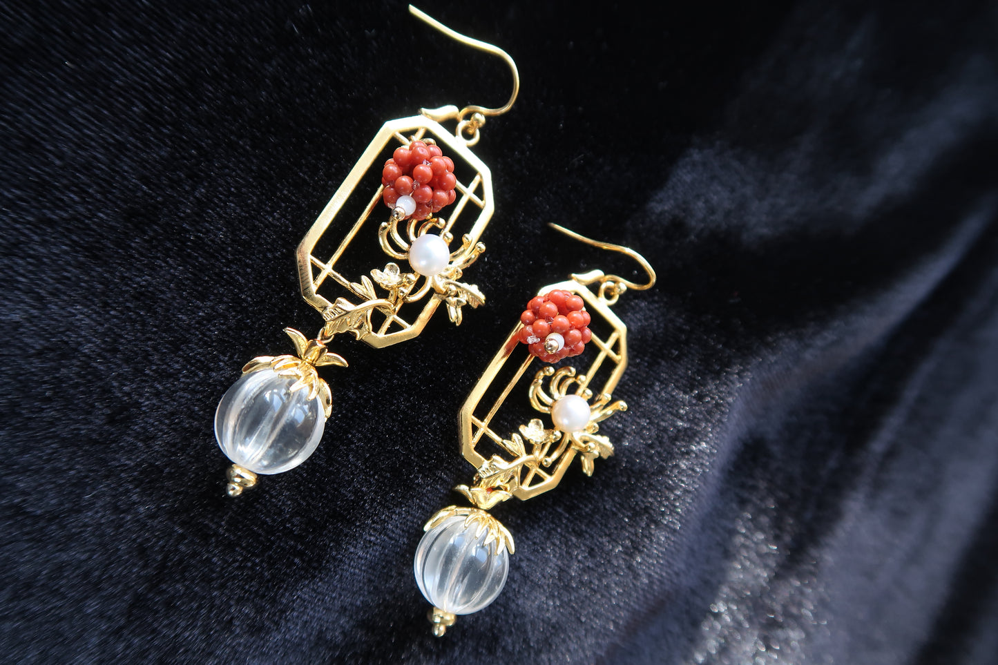 Clear Quartz and South Red Agate Earrings