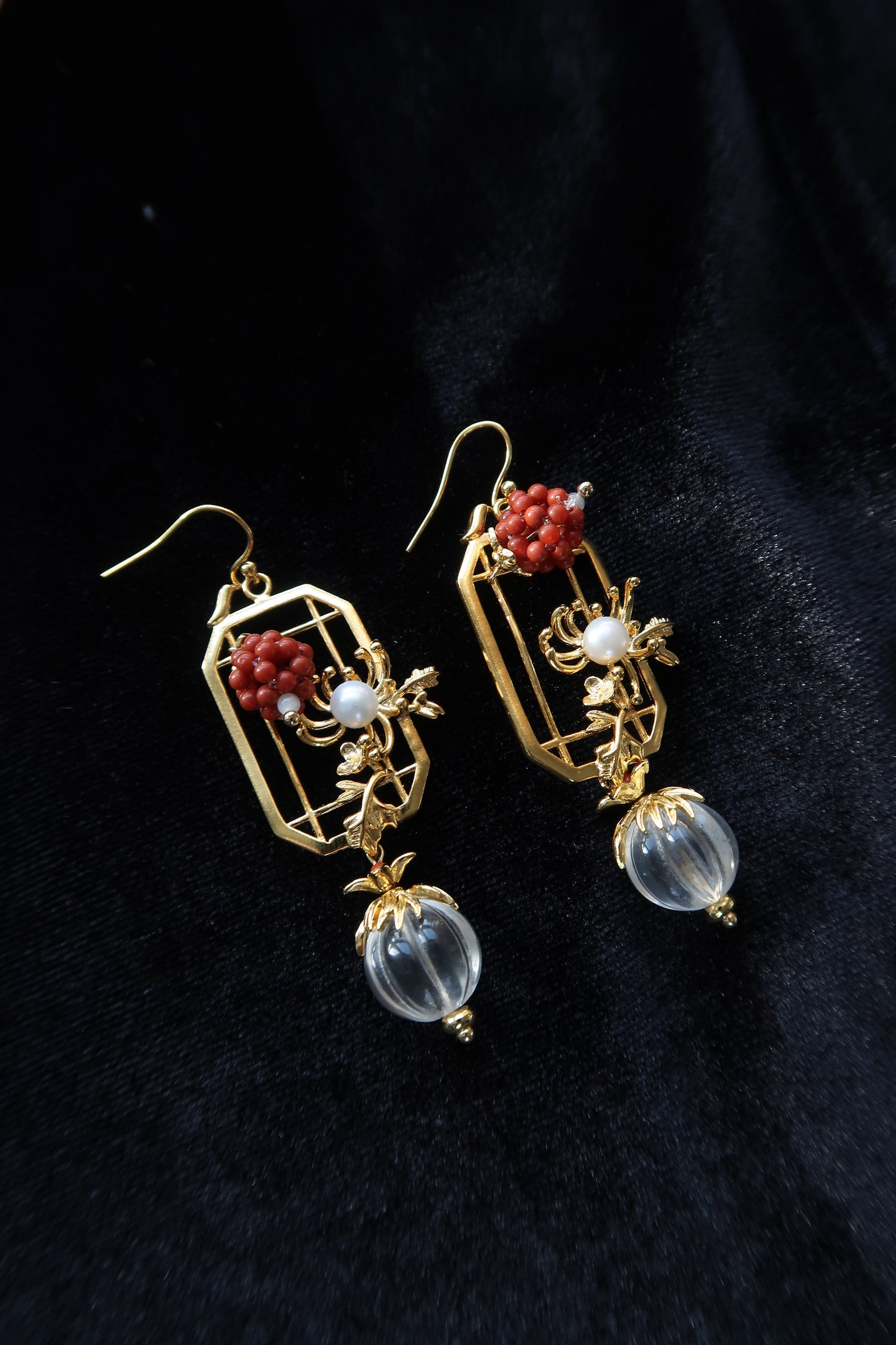 Clear Quartz and South Red Agate Earrings