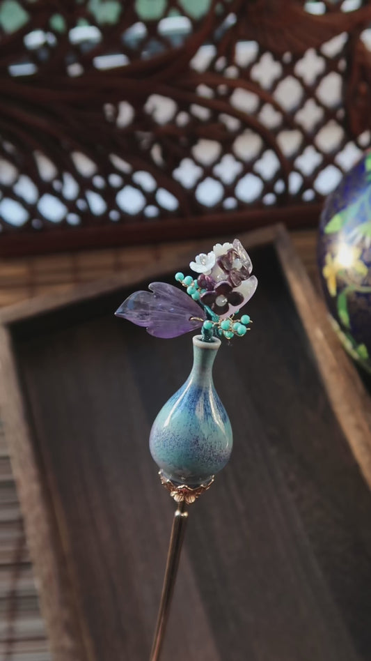 Mother of Pearl Floral Vase Hairpin